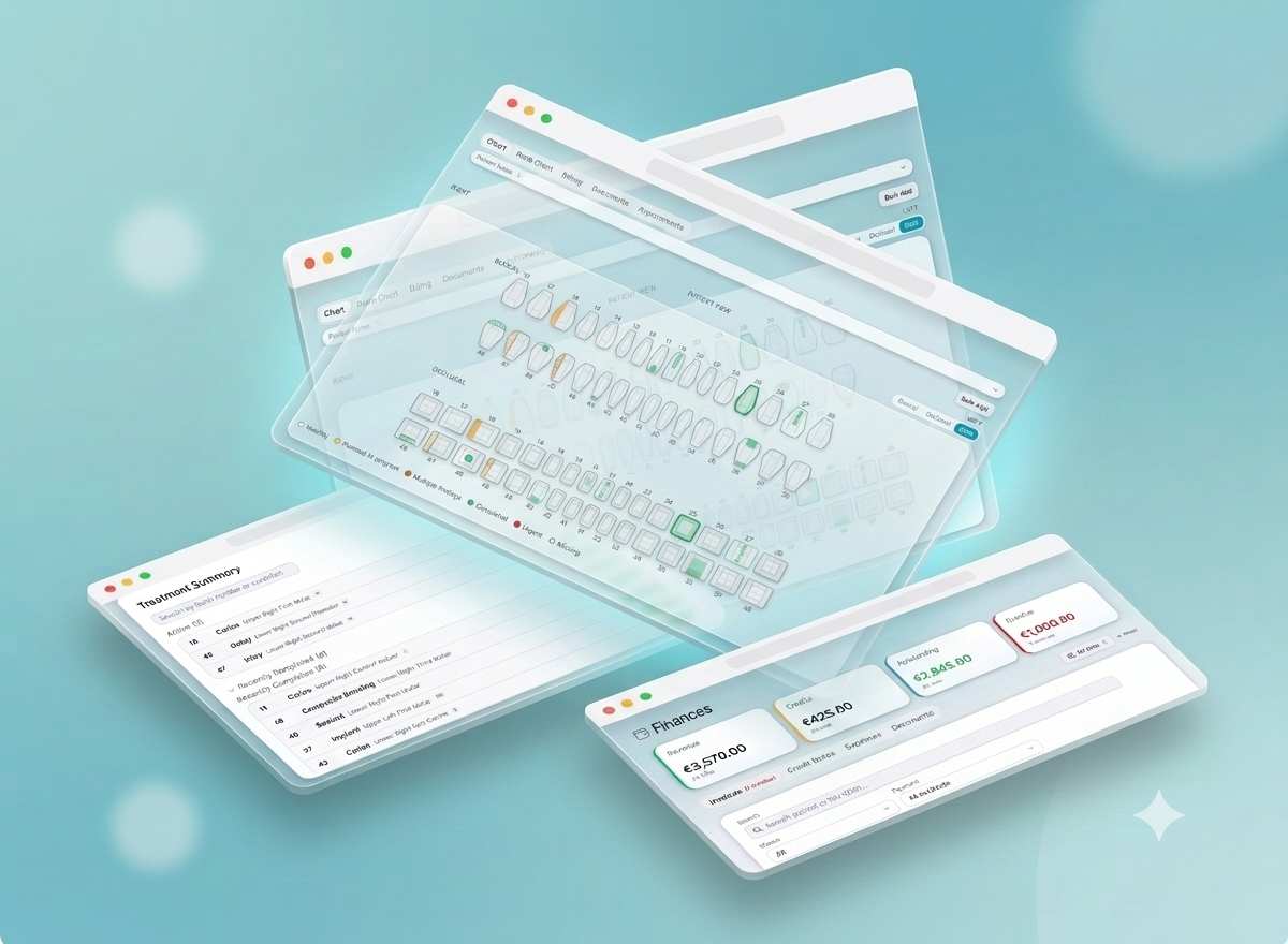 ToothTale in one place: appointments calendar, periodontal chart and a practice overview